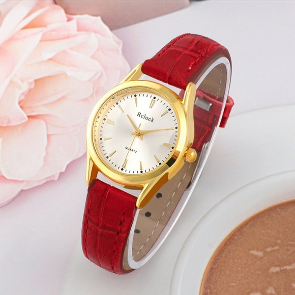 Accessories - [RED] Fashion Pu Leather Belt Casual Womens Quartz Watch